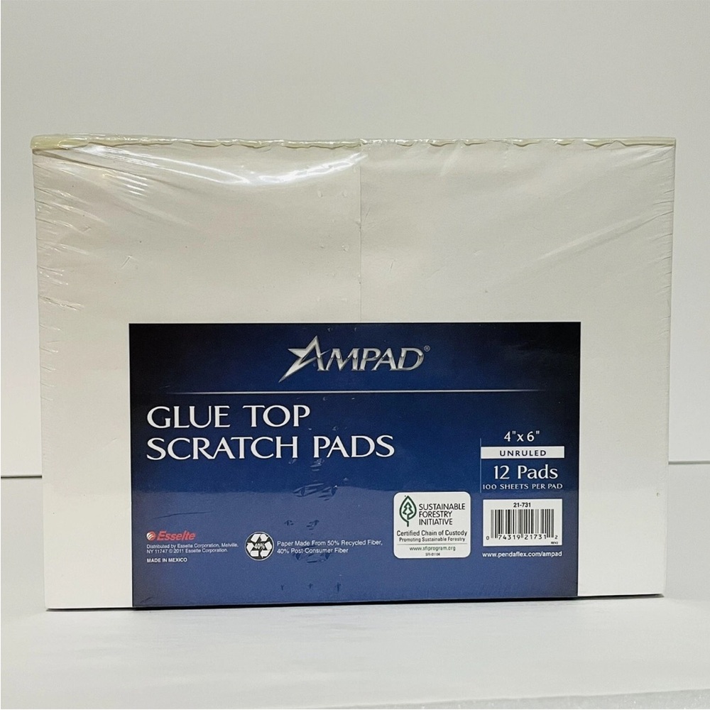Ampad Glue Top Scratch Pad Notebook, Unruled, 4 x 6, 100-Sheet Per Pad 12 Pads